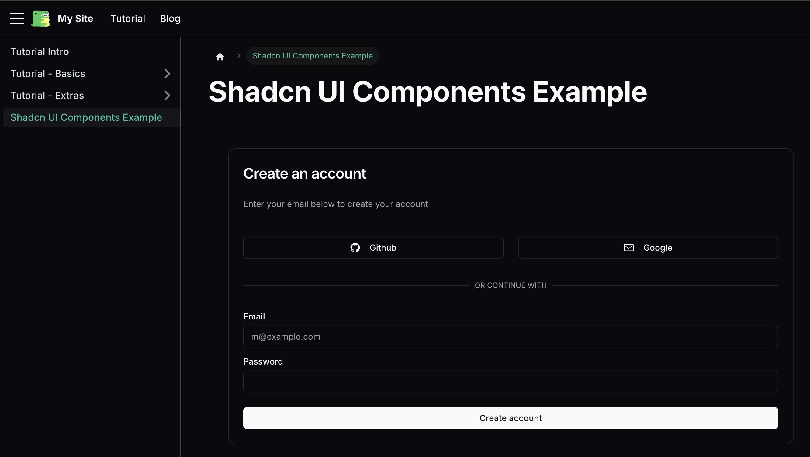 Shadcn UI Components Example